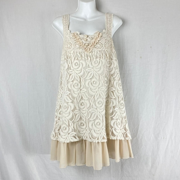 Pretty Angel Cream Beige Lace Overlay Mini Dress - Picture 2 of 12